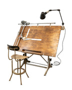 Vintage Industrial Draughtsman Table with Stool & Lamp
